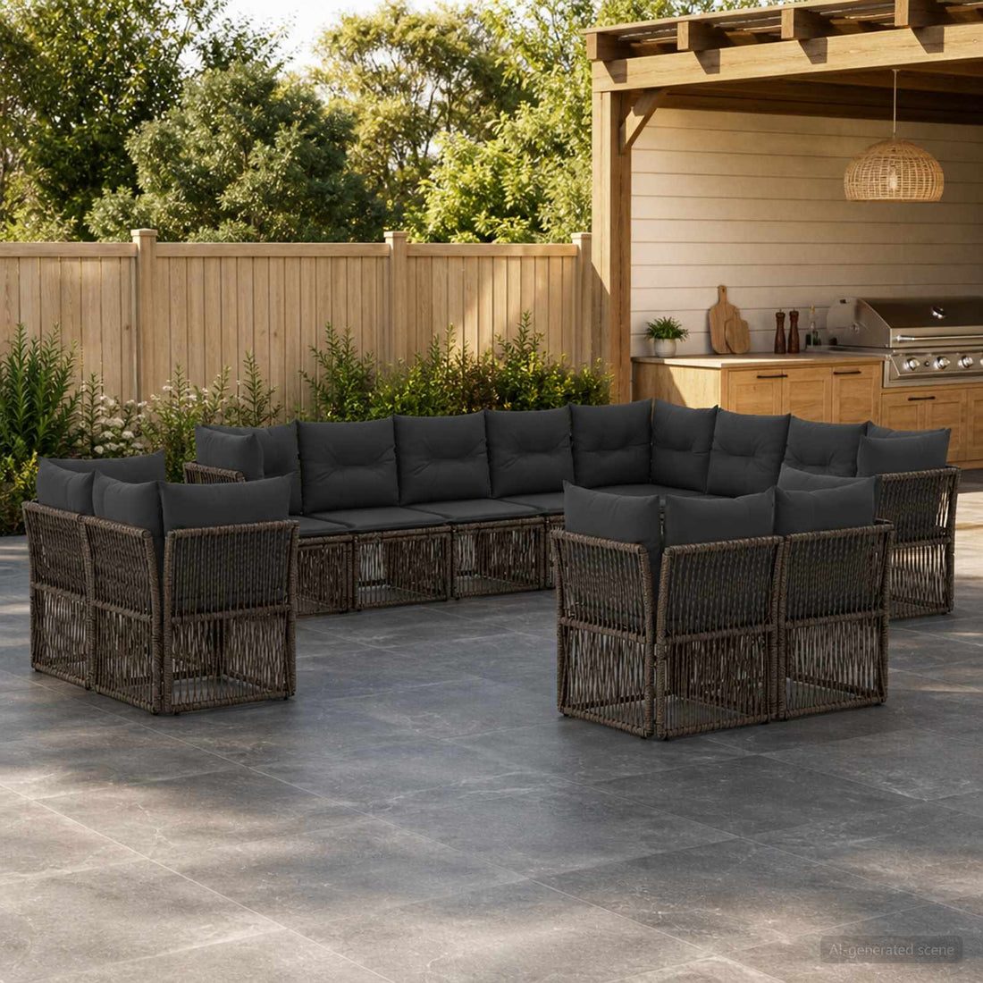 vidaXL Conjunto de sofás de jardín 12 uds. Gris ratán sintético