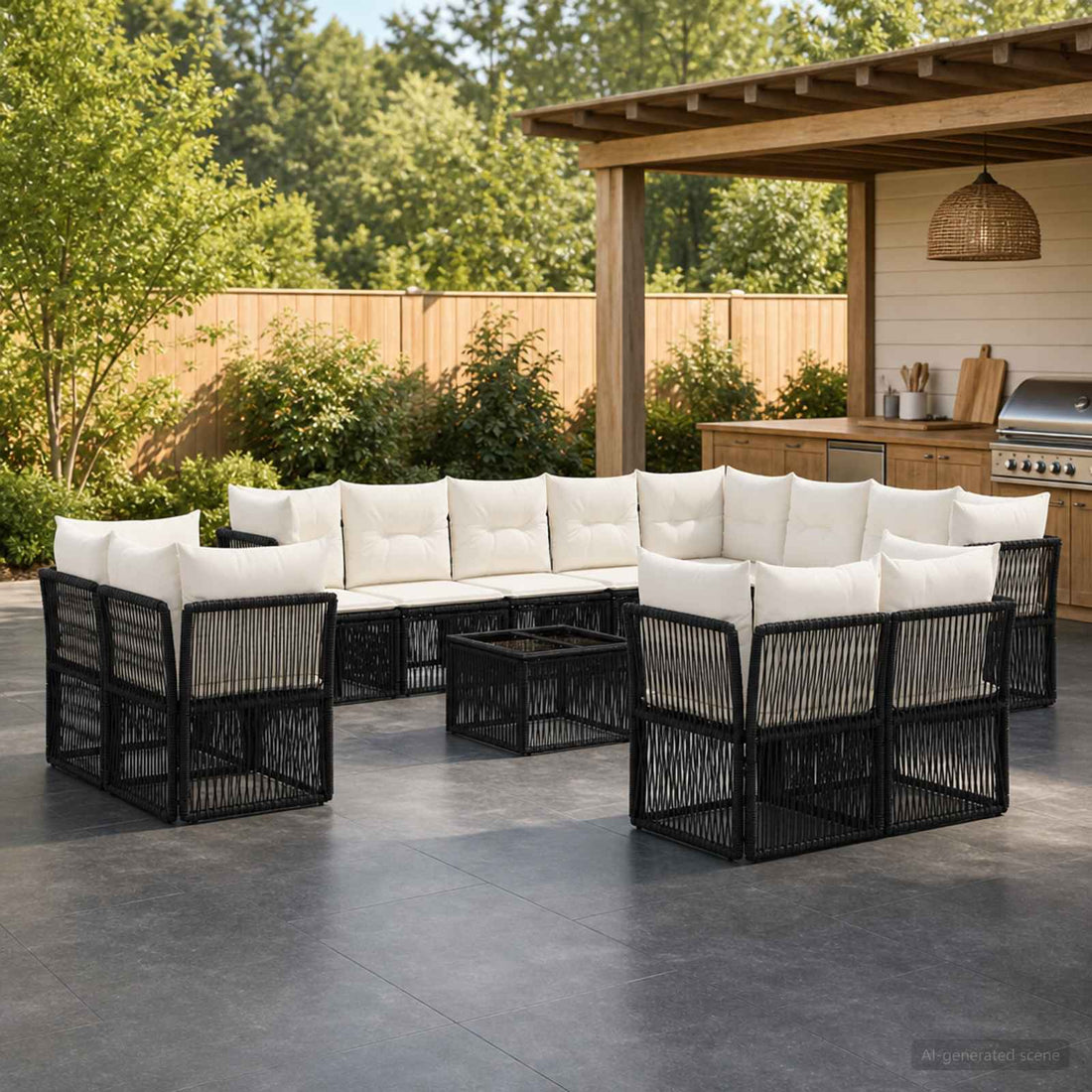 vidaXL Conjunto de sofás de jardín 13 uds. Negro ratán sintético
