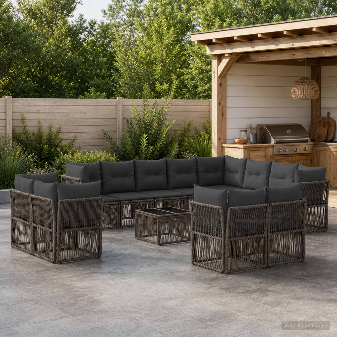 vidaXL Conjunto de sofás de jardín 13 uds. Gris ratán sintético