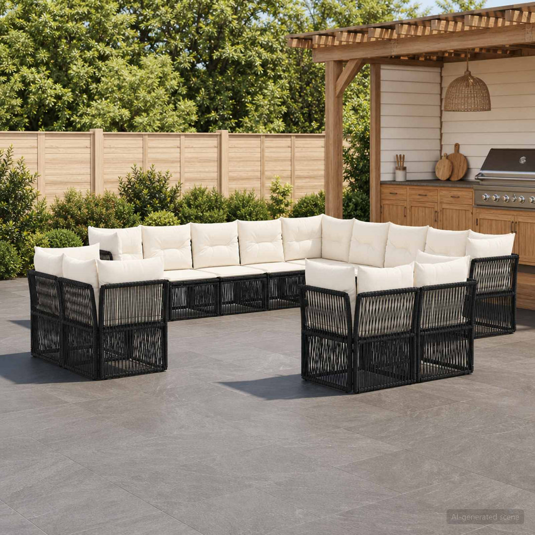 vidaXL Conjunto de sofás de jardín 13 uds. Negro ratán sintético