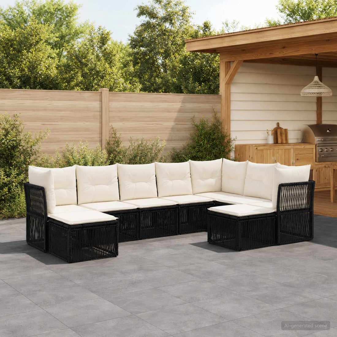 vidaXL Conjunto de sofás de jardín 9 uds. Negro ratán sintético