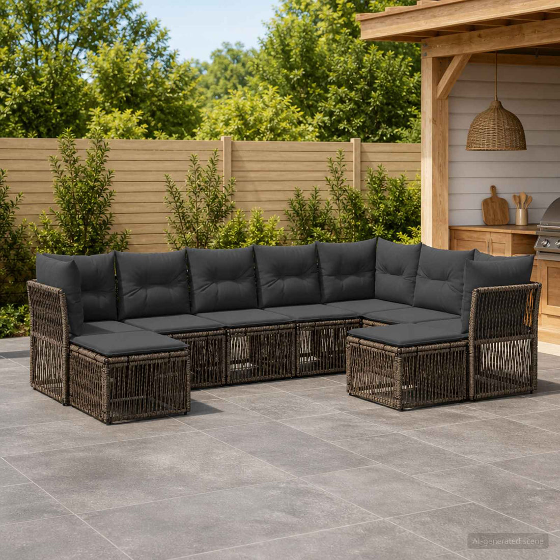 vidaXL Conjunto de sofás de jardín 9 uds. Gris ratán sintético