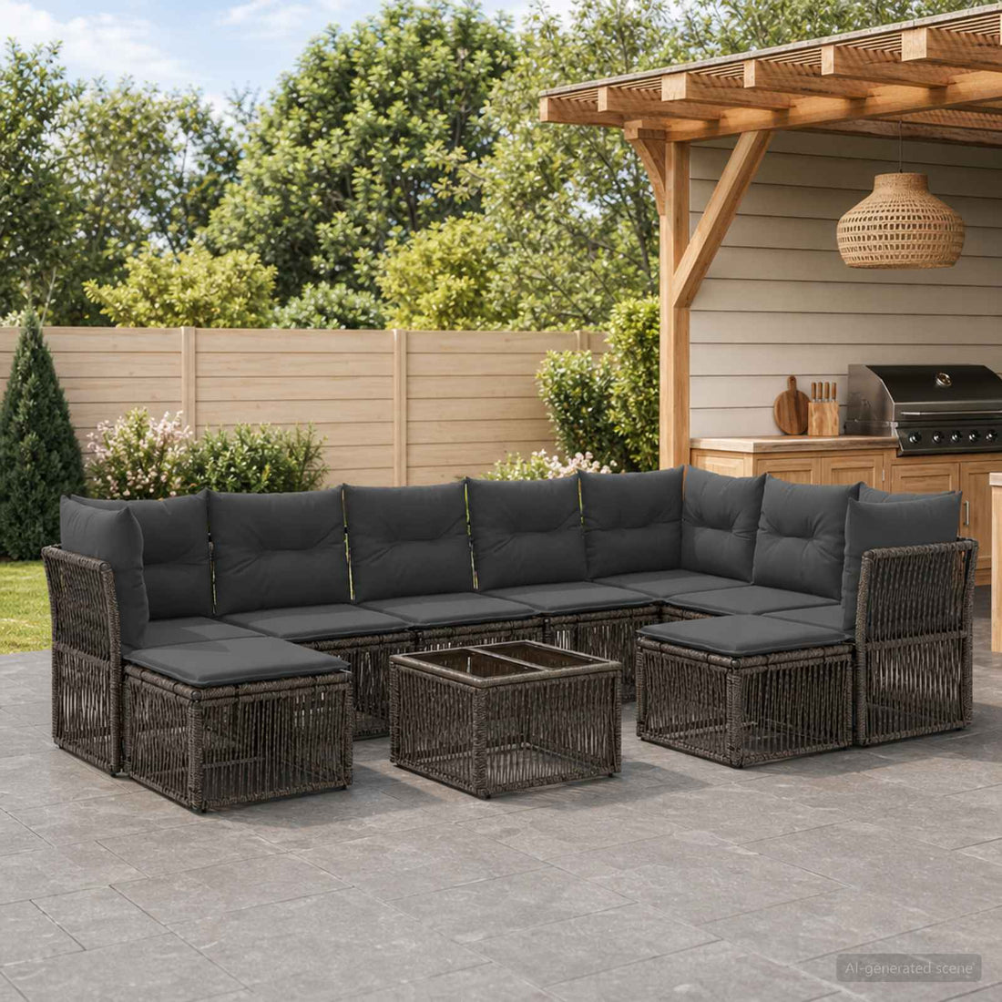 vidaXL Conjunto de sofás de jardín 10 uds. Gris ratán sintético