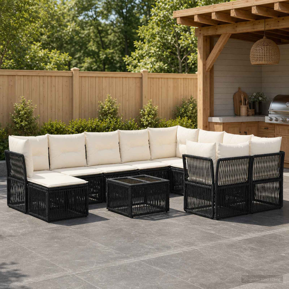 vidaXL Conjunto de sofás de jardín 11 uds. Negro ratán sintético