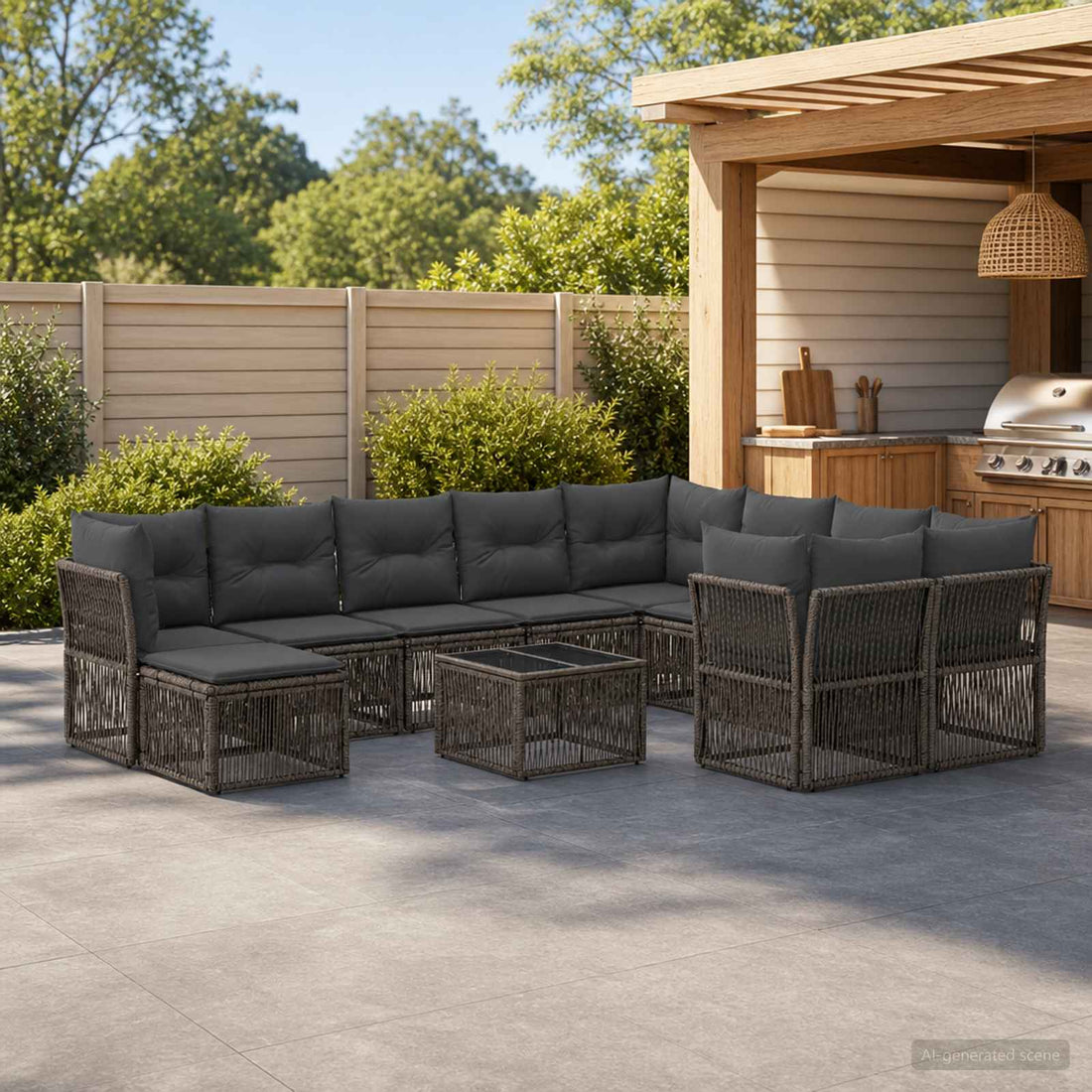vidaXL Conjunto de sofás de jardín 11 uds. Gris ratán sintético