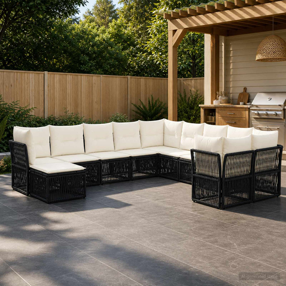 vidaXL Conjunto de sofás de jardín 11 uds. Negro ratán sintético