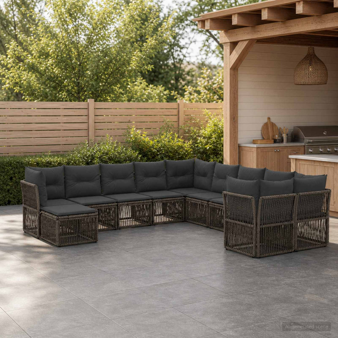 vidaXL Conjunto de sofás de jardín 11 uds. Gris ratán sintético