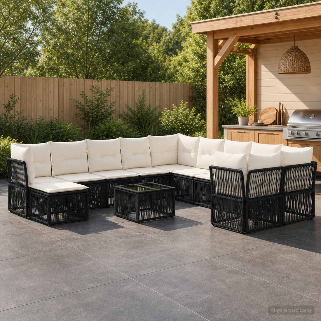 vidaXL Conjunto de sofás de jardín 12 uds. Negro ratán sintético