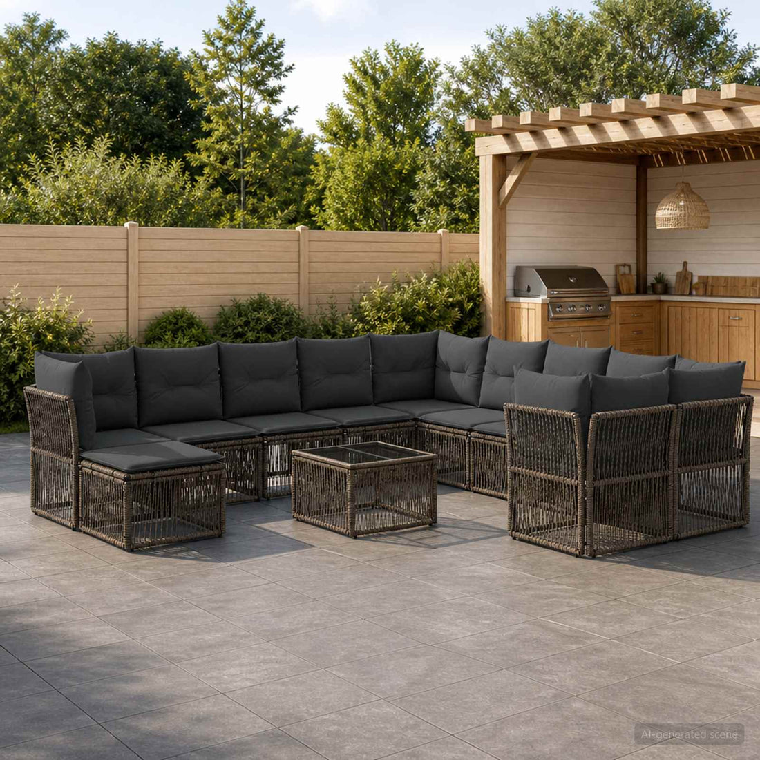 vidaXL Conjunto de sofás de jardín 12 uds. Gris ratán sintético
