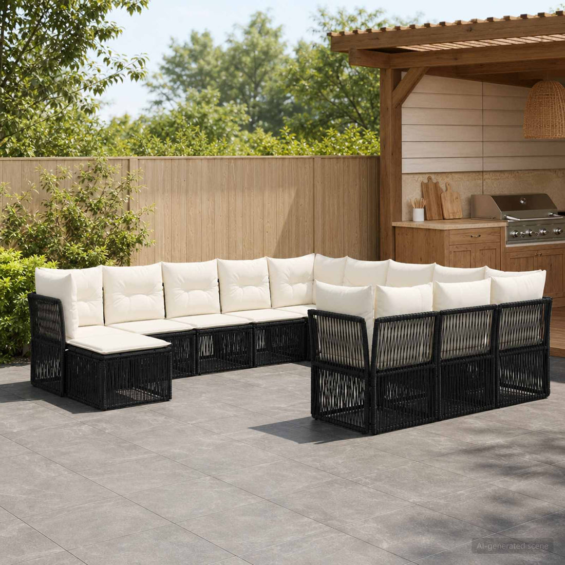 vidaXL Conjunto de sofás de jardín 12 uds. Negro ratán sintético