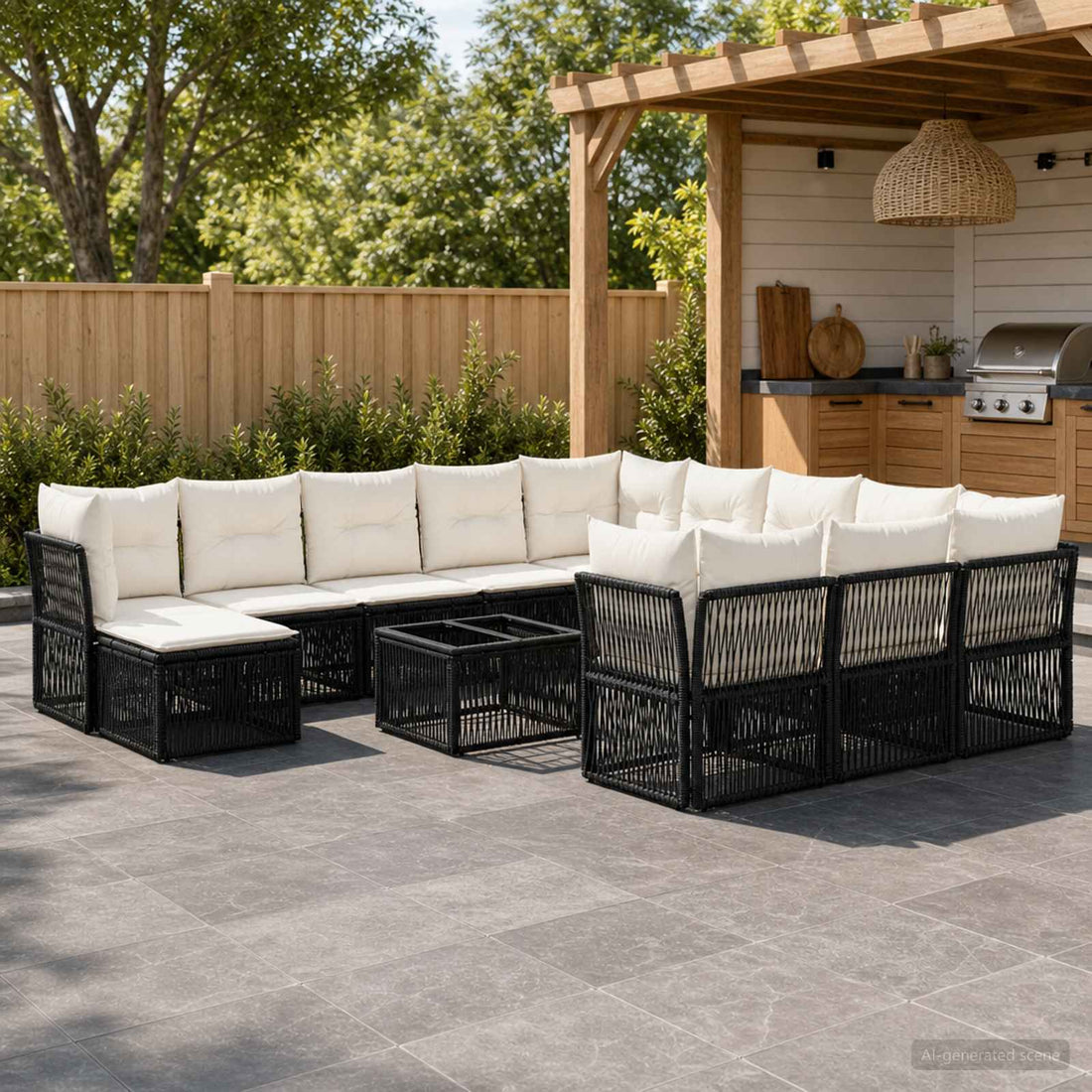 vidaXL Conjunto de sofás de jardín 13 uds. Negro ratán sintético