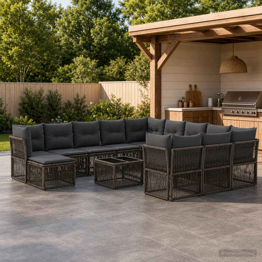 vidaXL Conjunto de sofás de jardín 13 uds. Gris ratán sintético