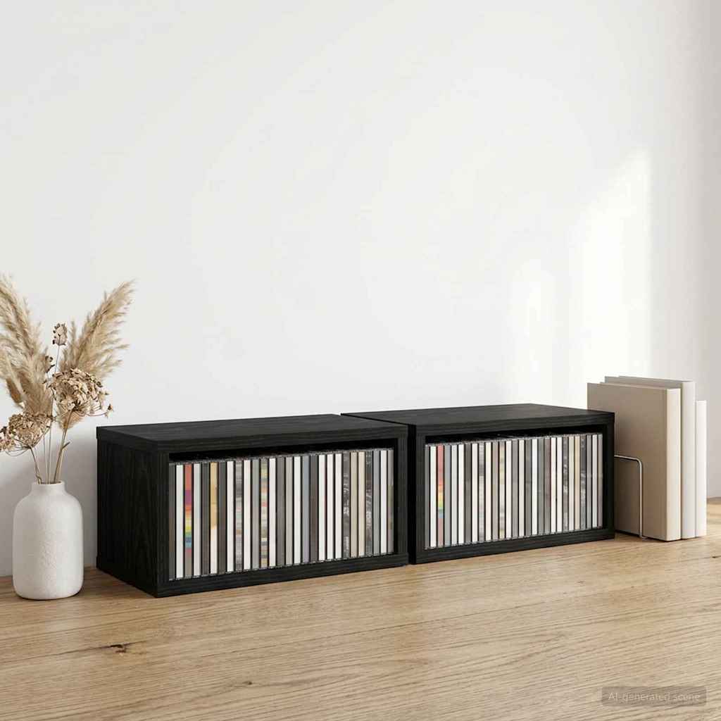 vidaXL Soporte para CDs 2 uds. Roble Negro 40 x 17 x 17 cm
