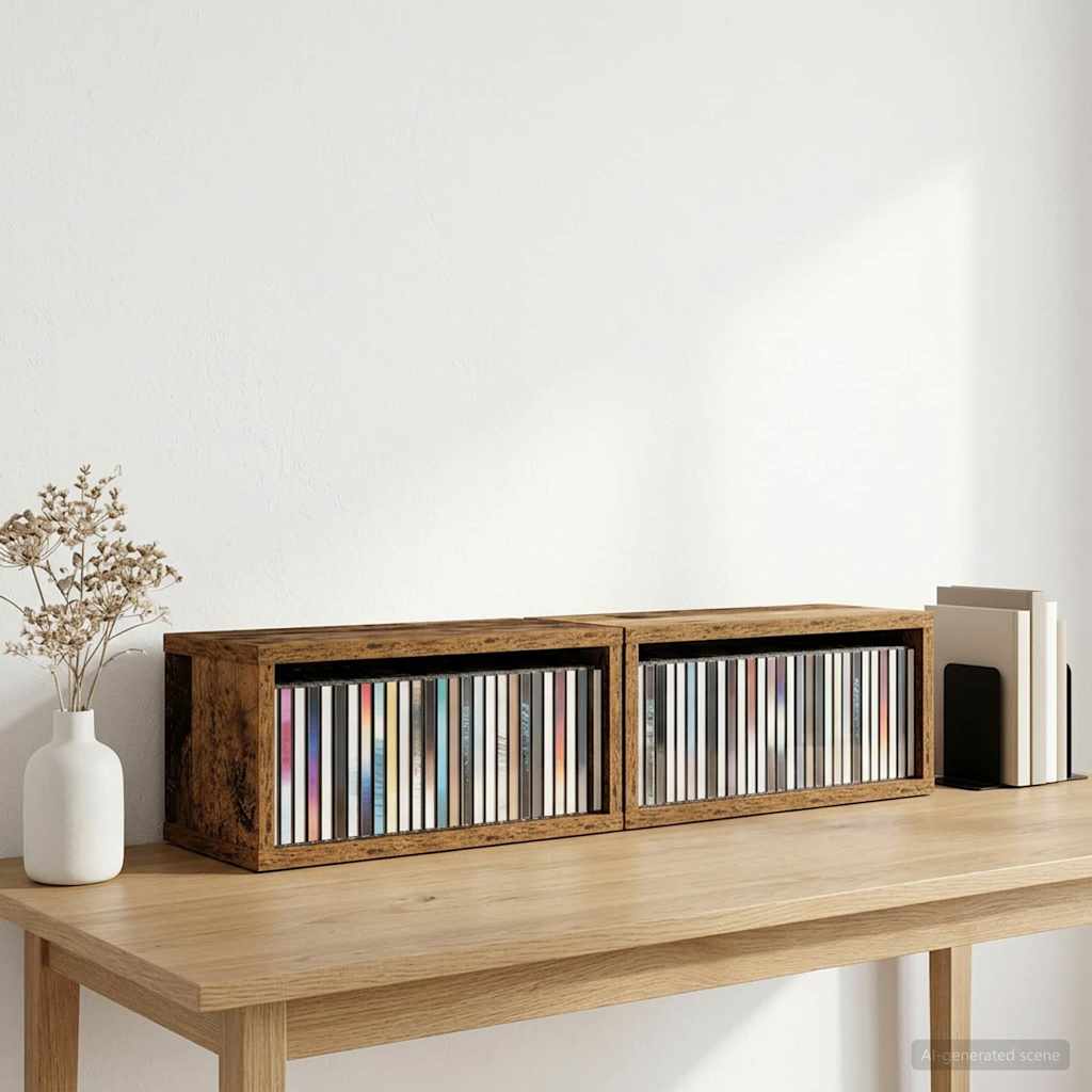 vidaXL Soporte para CDs 2 uds. Madera de roble 40 x 17 x 17 cm