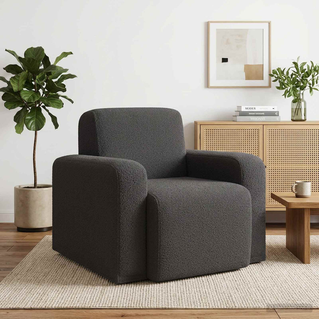 vidaXL Sillón Gris oscuro Bouclé