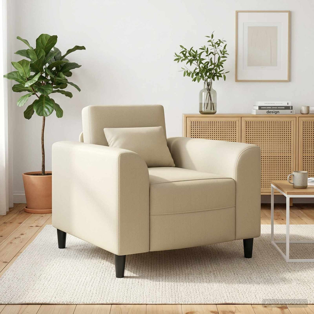 vidaXL Sillón Crema Cuero sintético