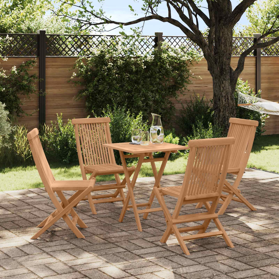 vidaXL Juego de comedor de jardín plegable Ajustable 5 pcs Natural