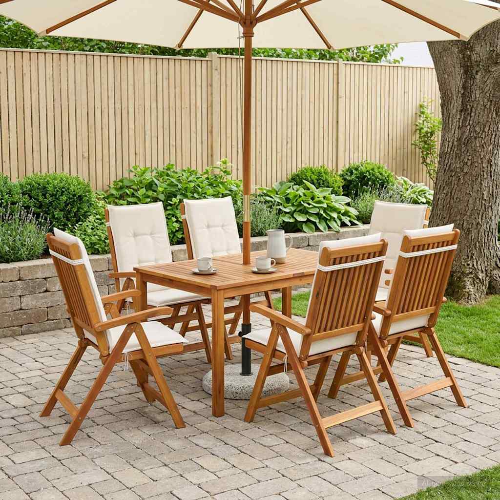 vidaXL Conjunto de comedor de jardín de 7 piezas Natural