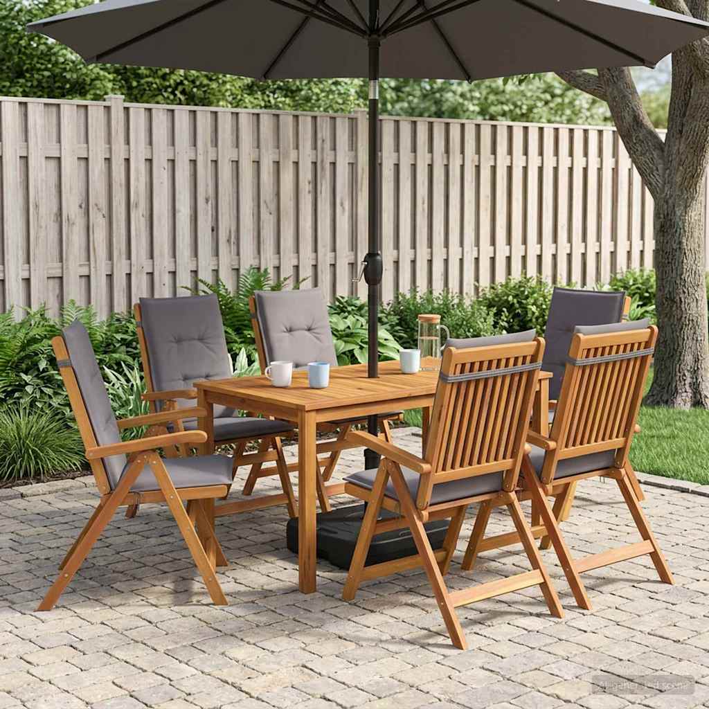 vidaXL 7-Piece Garden Dining Set Natural Madera de Acacia Sólida