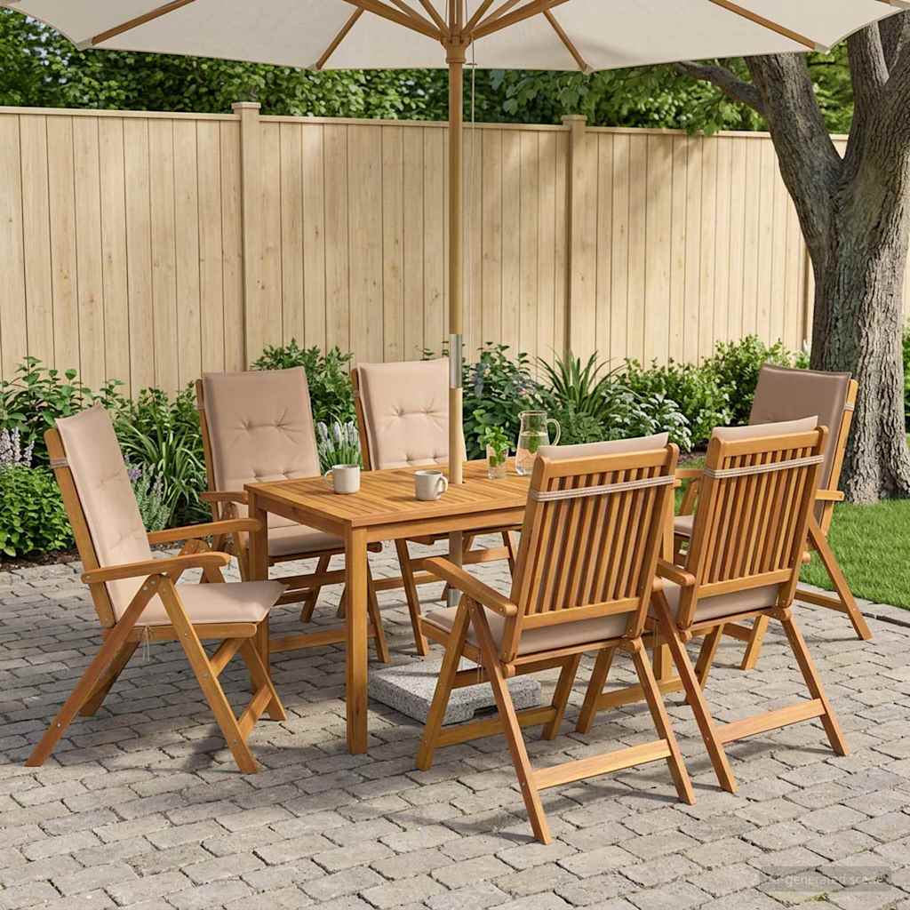 vidaXL 7-Piece Garden Dining Set Natural Madera de Acacia Sólida