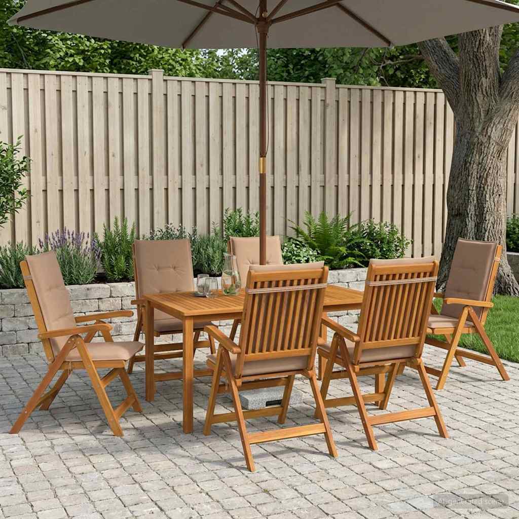 vidaXL Conjunto de comedor de jardín de 7 piezas Natural