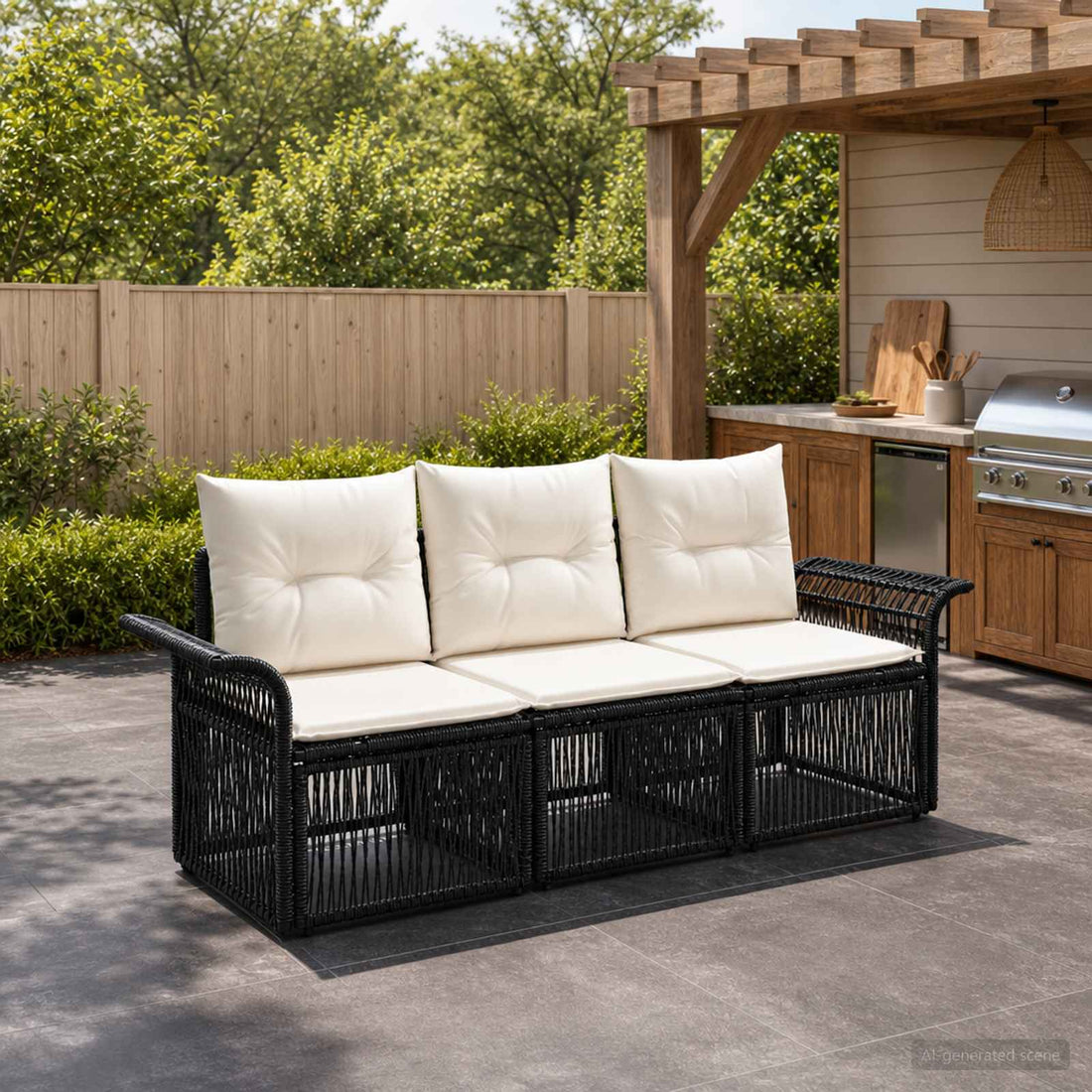 vidaXL Conjunto de sofás de jardín 3 uds. Negro ratán sintético