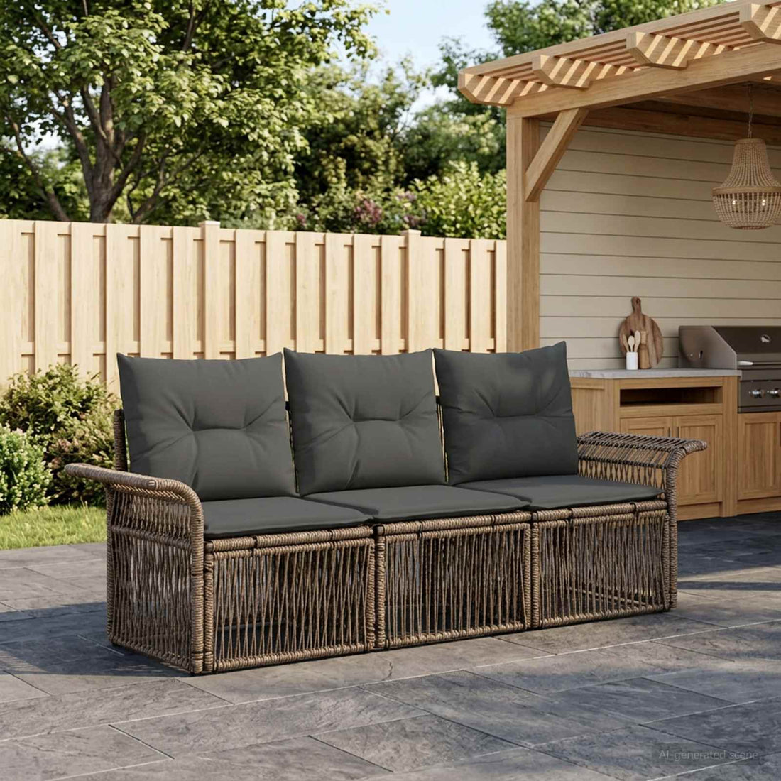 vidaXL Conjunto de sofás de jardín 3 uds. Gris ratán sintético