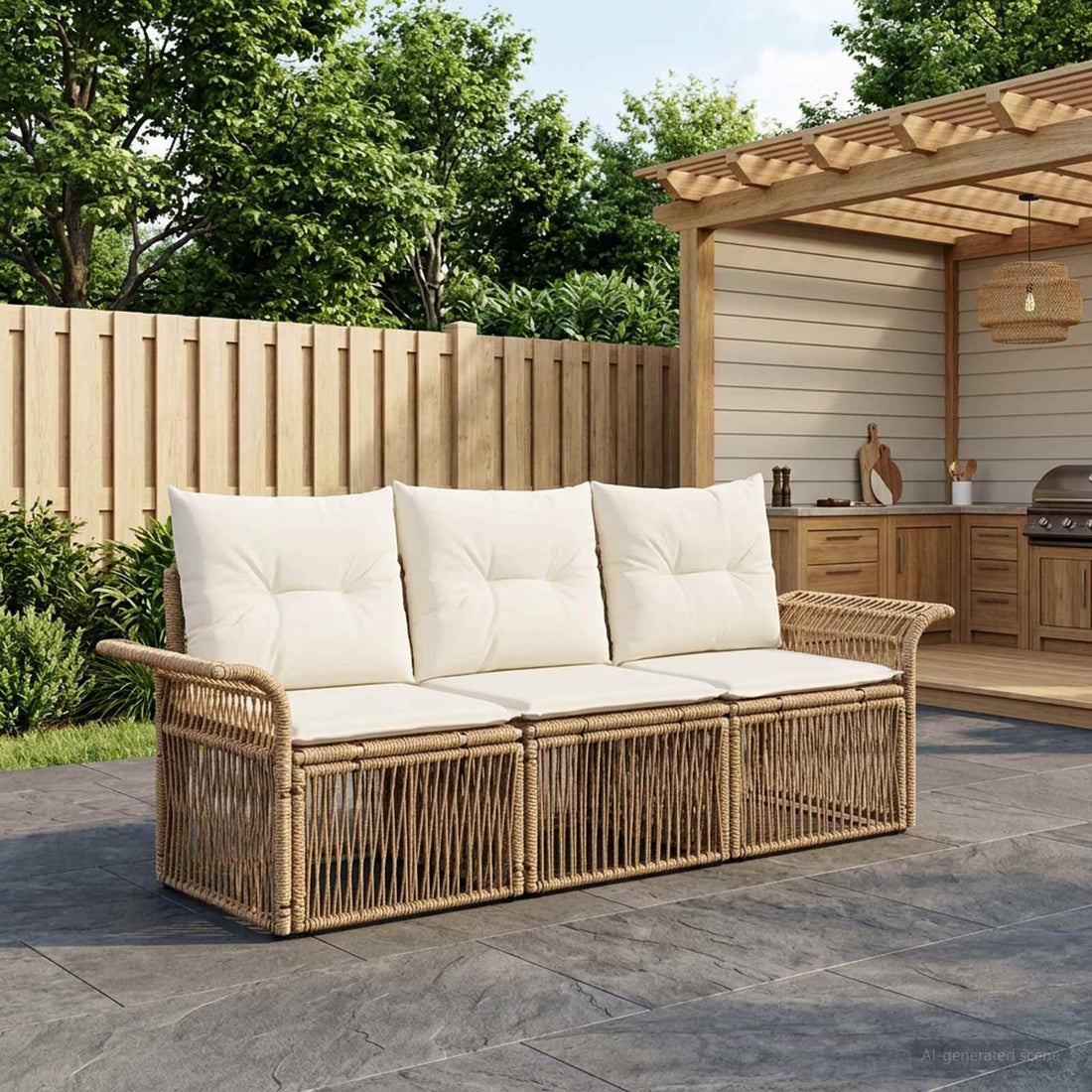 vidaXL Conjunto de sofás de jardín 3 uds. Beige ratán sintético