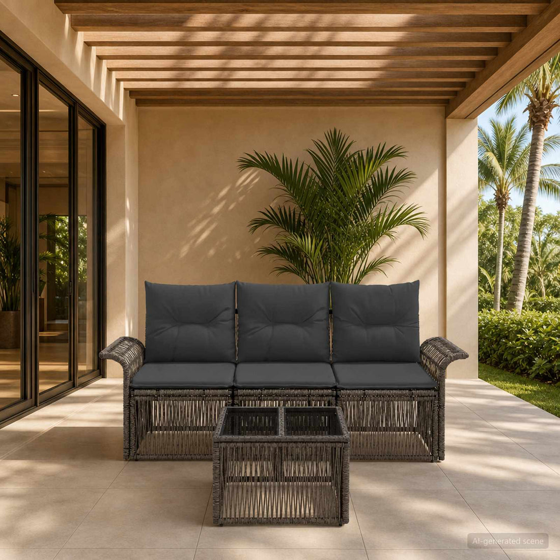 vidaXL Conjunto de sofás de jardín 4 uds. Gris ratán sintético