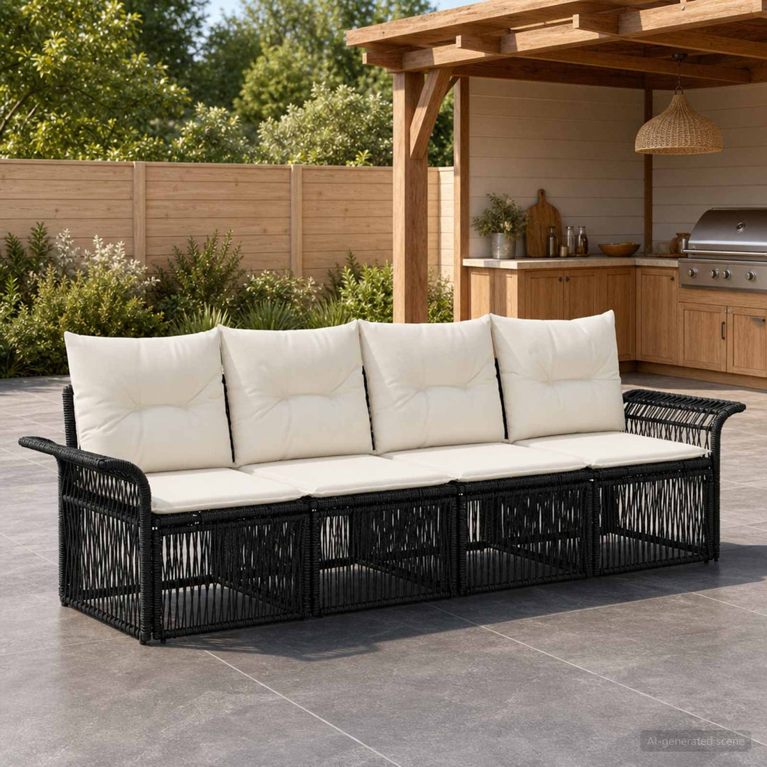 vidaXL Conjunto de sofás de jardín 4 uds. Negro ratán sintético