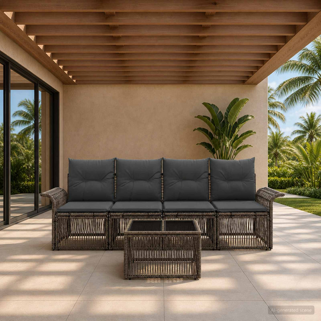 vidaXL Conjunto de sofás de jardín 5 uds. Gris ratán sintético