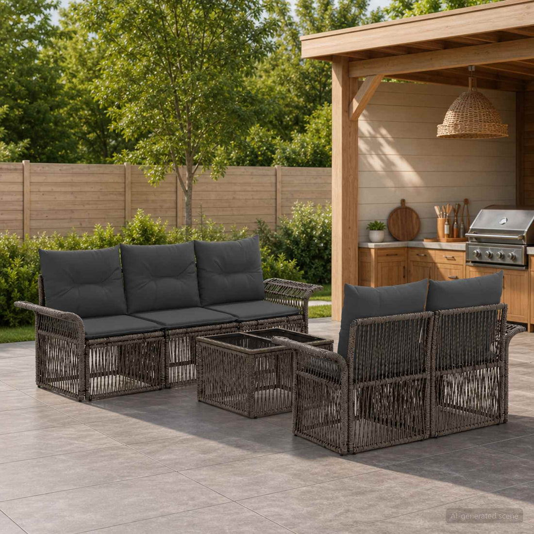 vidaXL Conjunto de sofás de jardín 6 uds. Gris ratán sintético