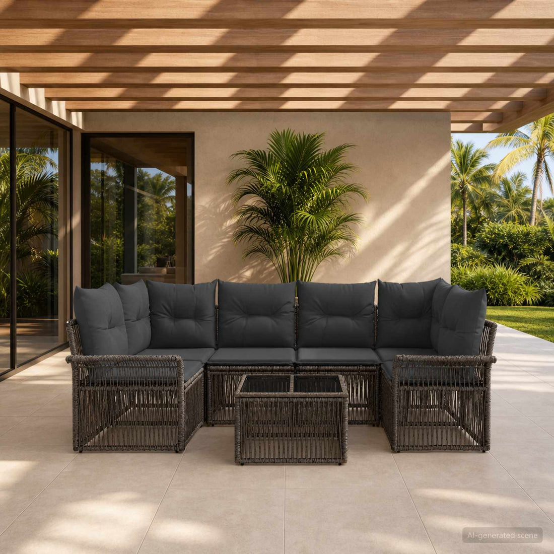 vidaXL Conjunto de sofás de jardín 7 uds. Gris ratán sintético