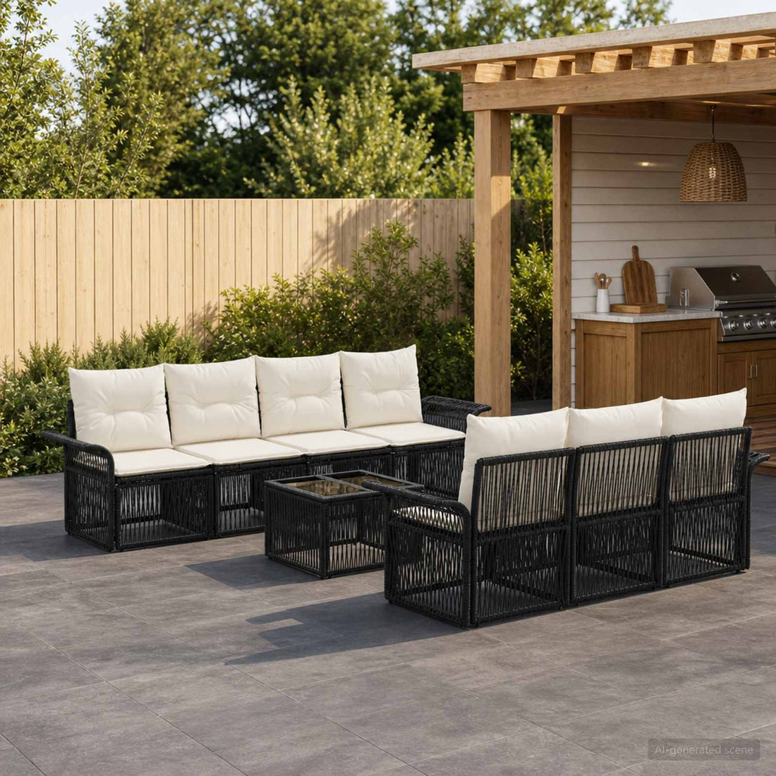 vidaXL Conjunto de sofás de jardín 8 uds. Negro ratán sintético