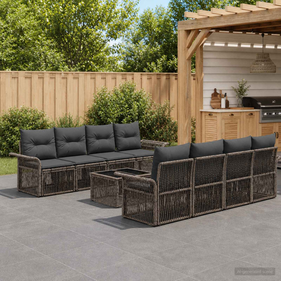 vidaXL Conjunto de sofás de jardín 9 uds. Gris ratán sintético