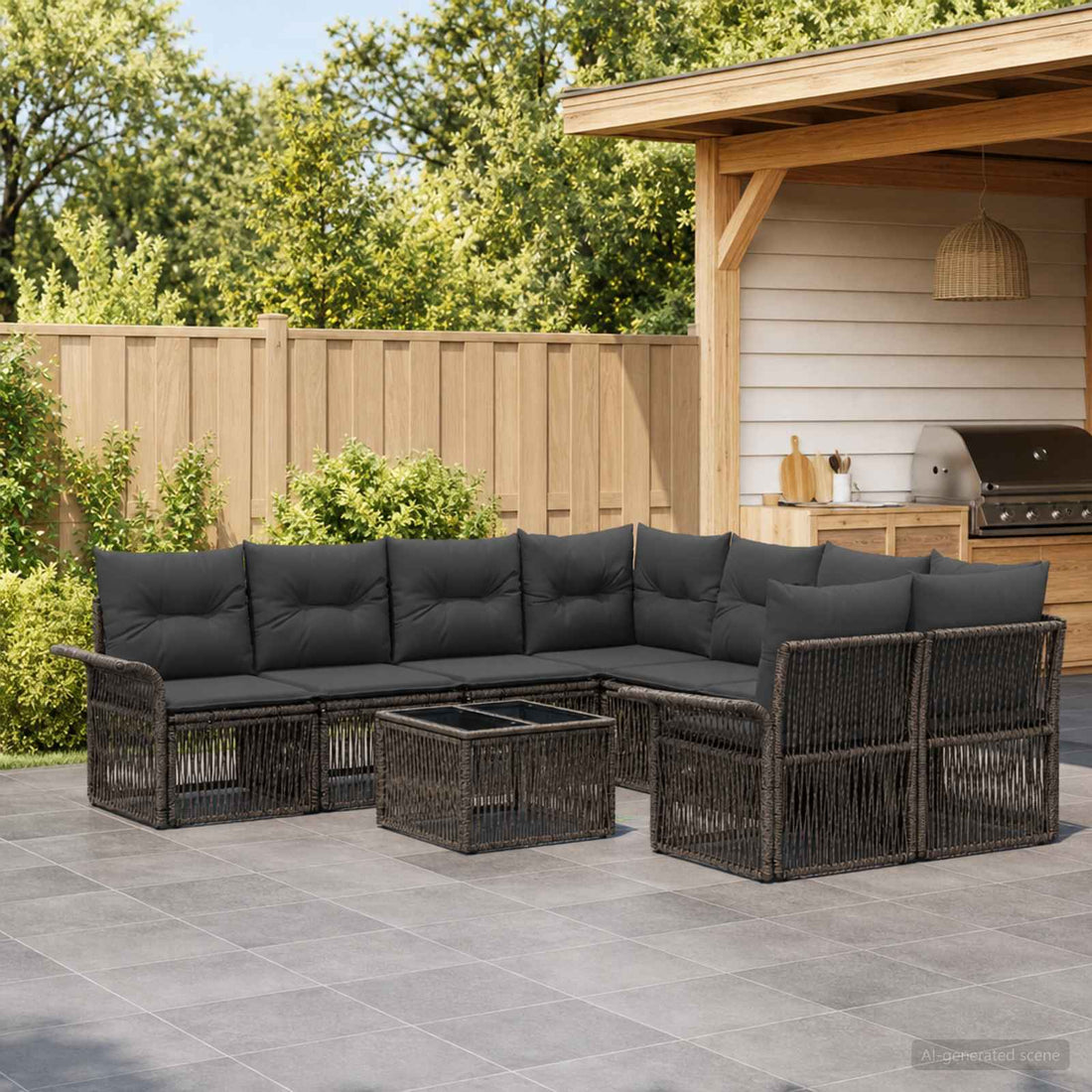 vidaXL Conjunto de sofás de jardín 9 uds. Gris ratán sintético