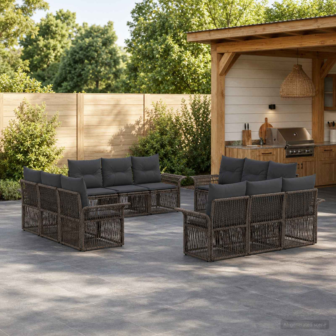 vidaXL Conjunto de sofás de jardín 12 uds. Gris ratán sintético