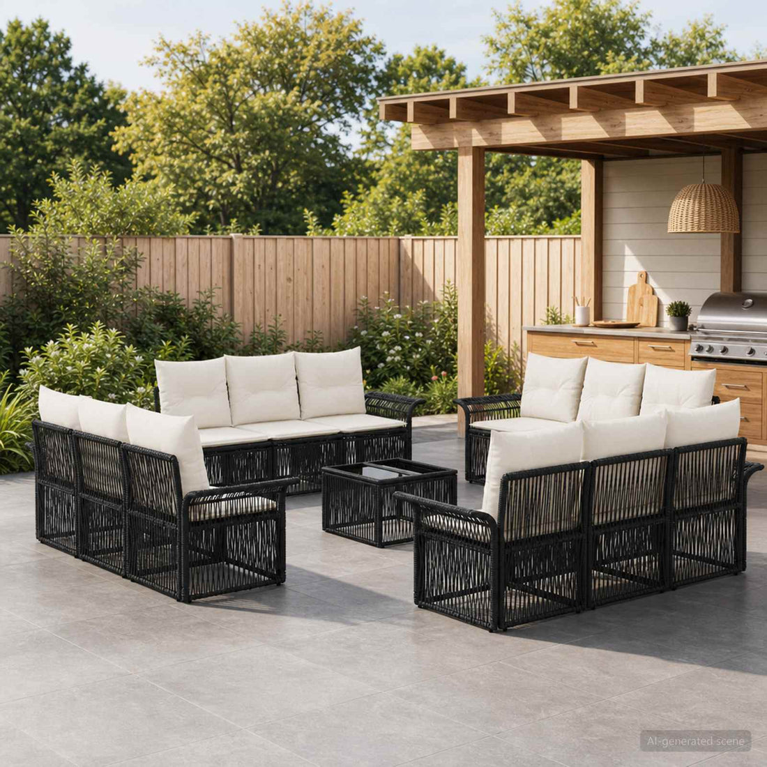 vidaXL Conjunto de sofás de jardín 13 uds. Negro ratán sintético
