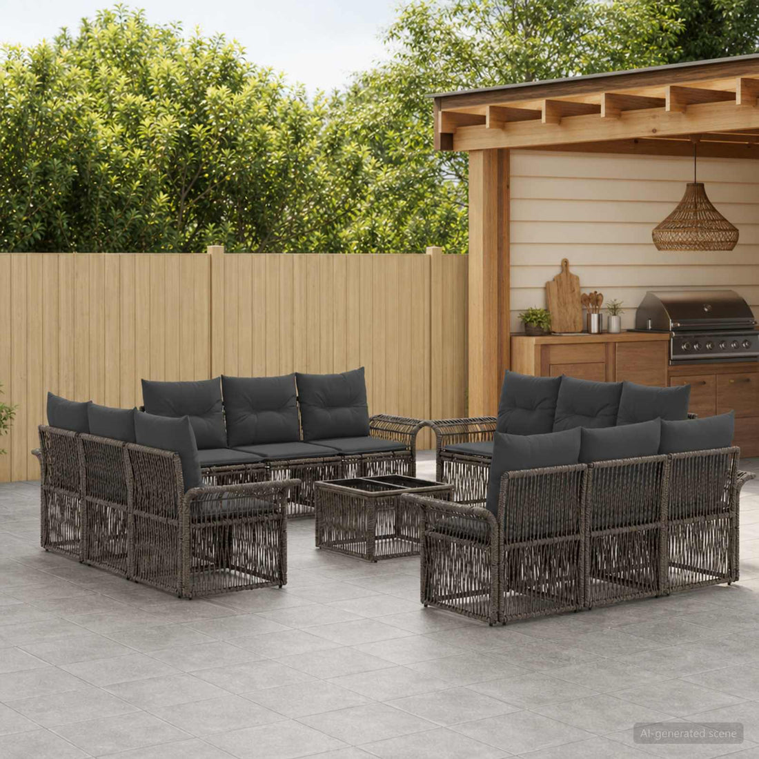 vidaXL Conjunto de sofás de jardín 13 uds. Gris ratán sintético