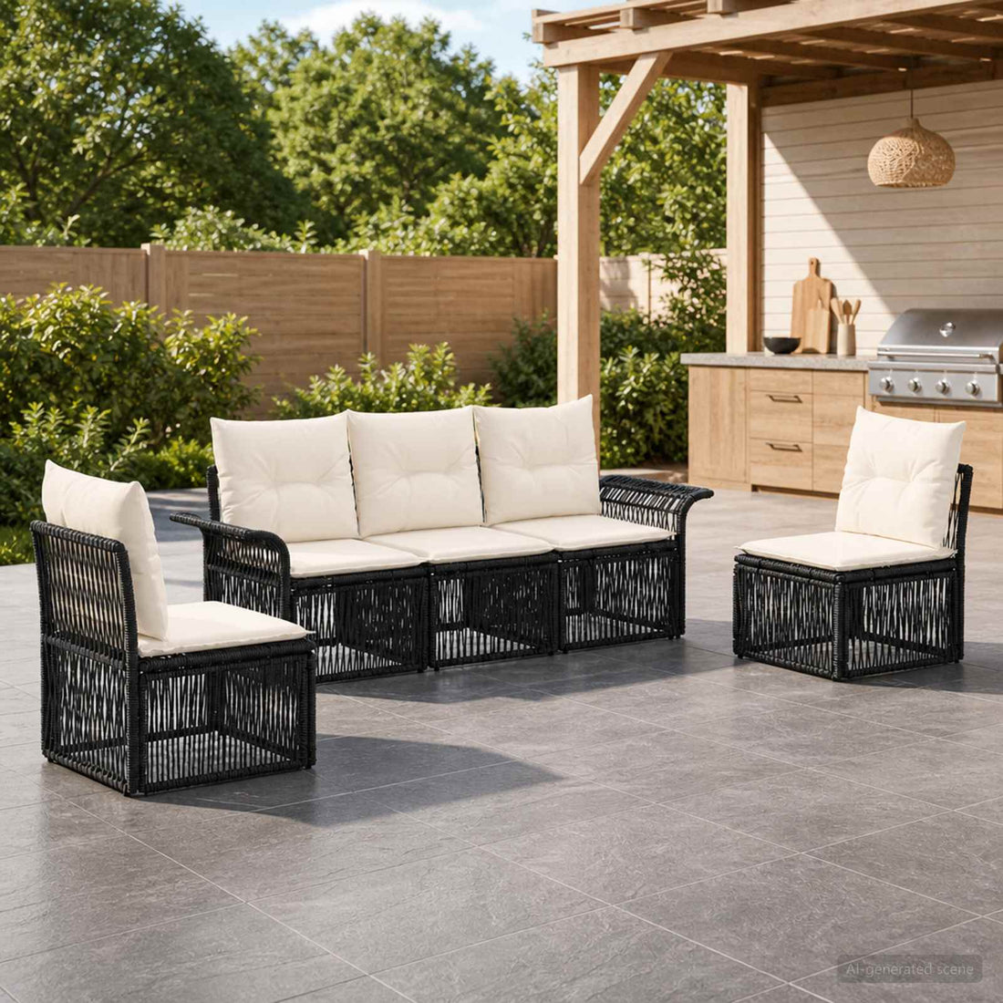 vidaXL Conjunto de sofás de jardín 5 uds. Negro ratán sintético