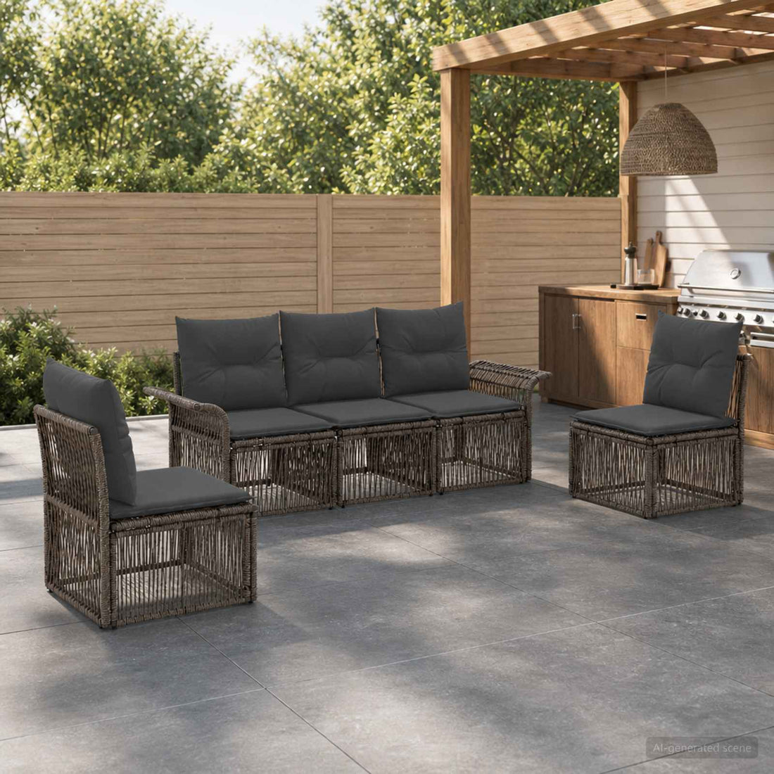 vidaXL Conjunto de sofás de jardín 5 uds. Gris ratán sintético