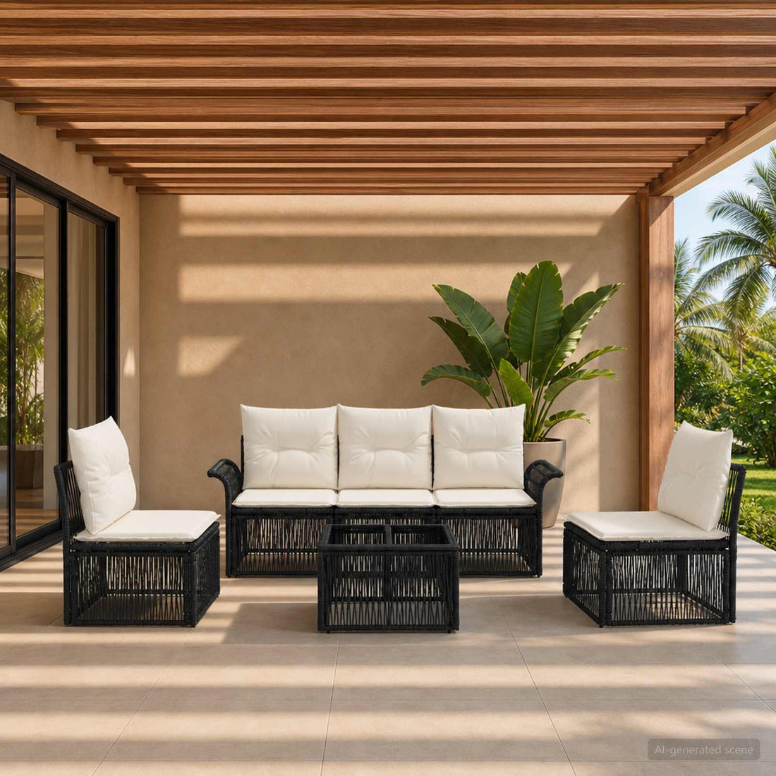 vidaXL Conjunto de sofás de jardín 6 uds. Negro ratán sintético