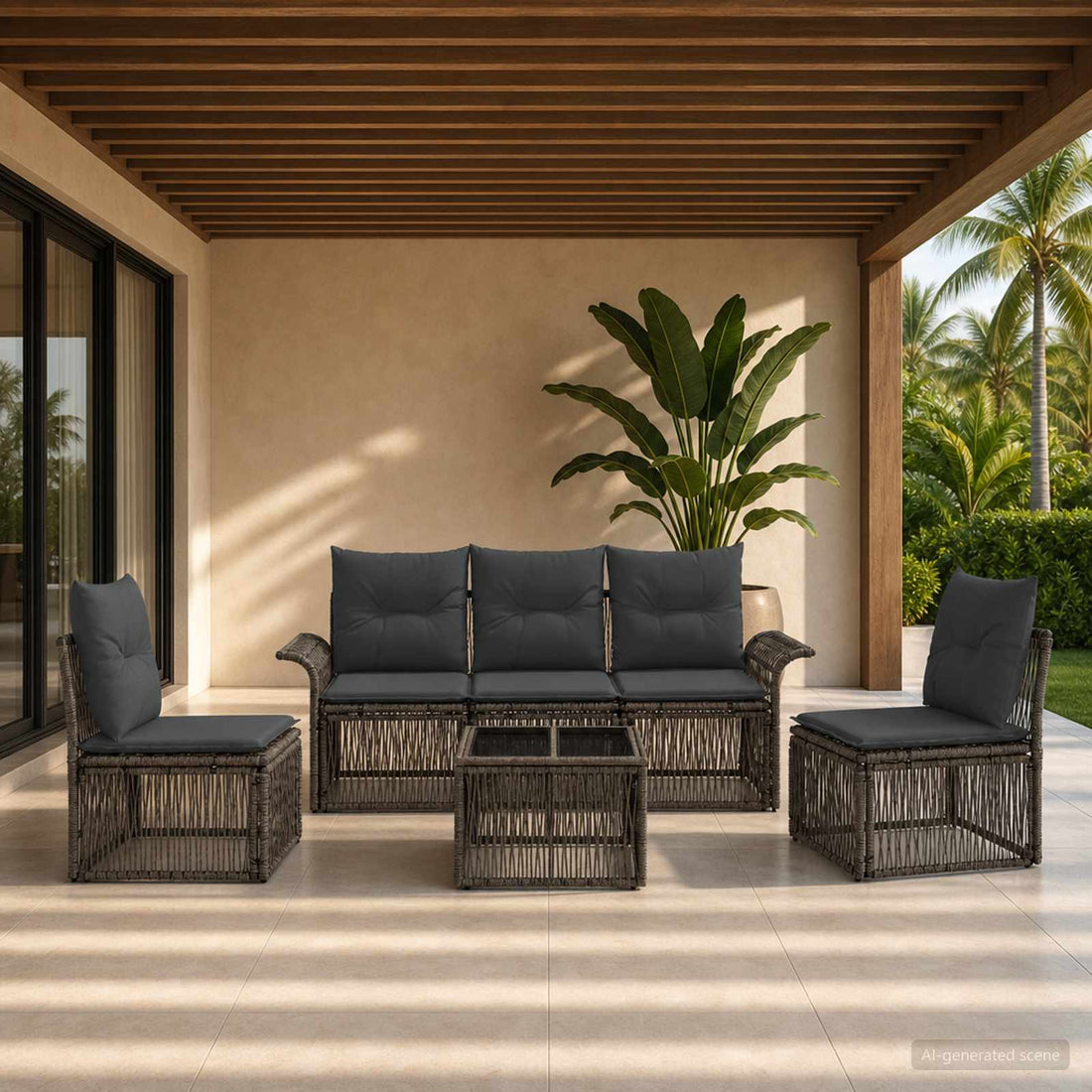 vidaXL Conjunto de sofás de jardín 6 uds. Gris ratán sintético