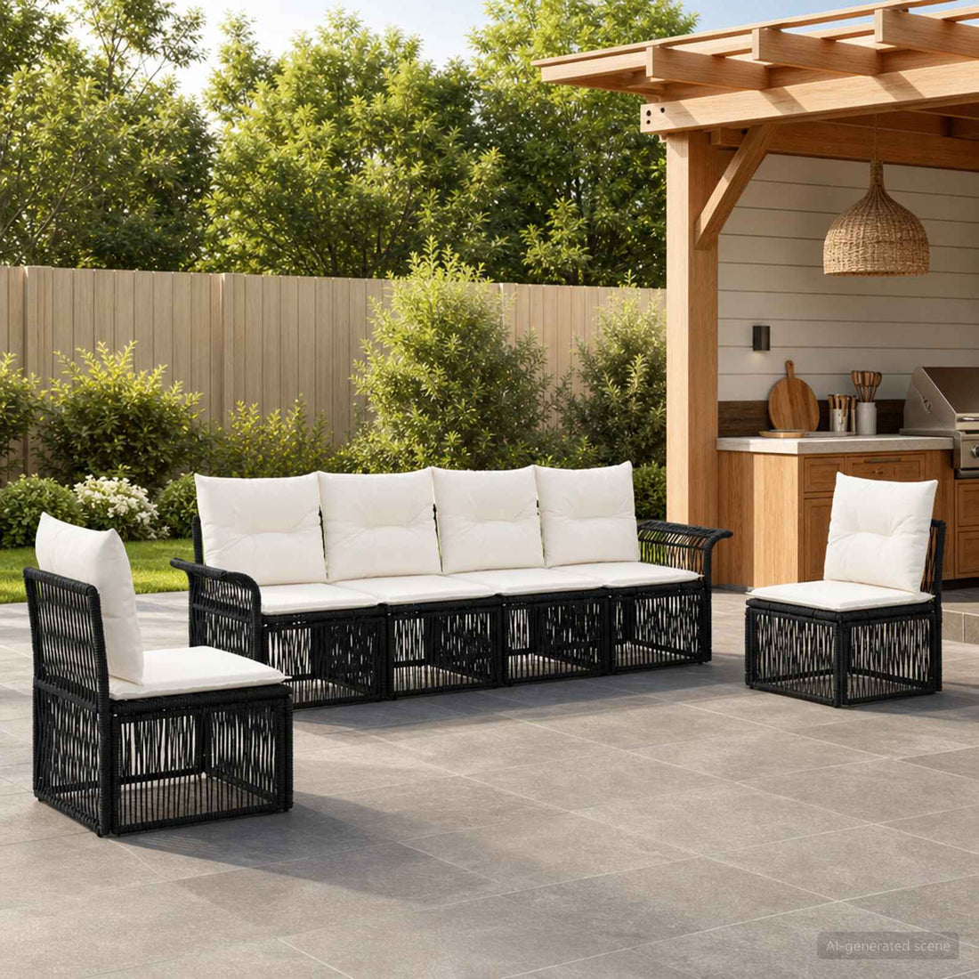 vidaXL Conjunto de sofás de jardín 6 uds. Negro ratán sintético