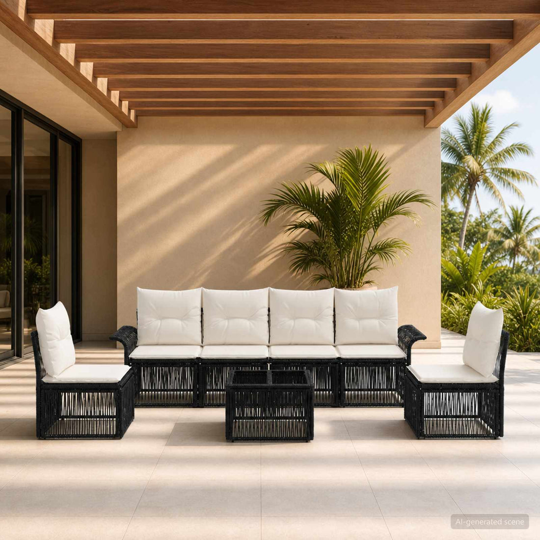 vidaXL Conjunto de sofás de jardín 7 uds. Negro ratán sintético