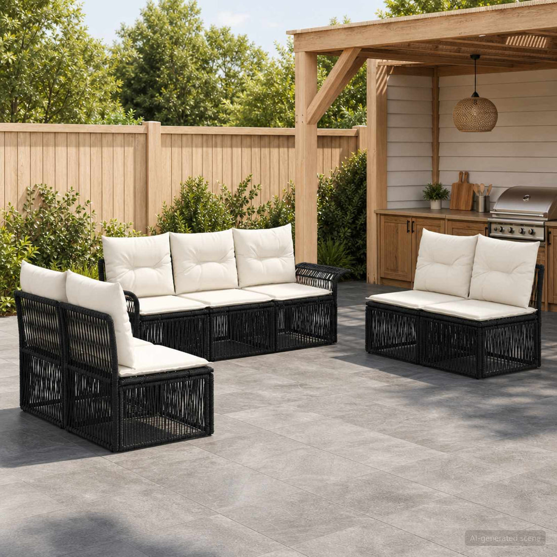 vidaXL Conjunto de sofás de jardín 7 uds. Negro ratán sintético