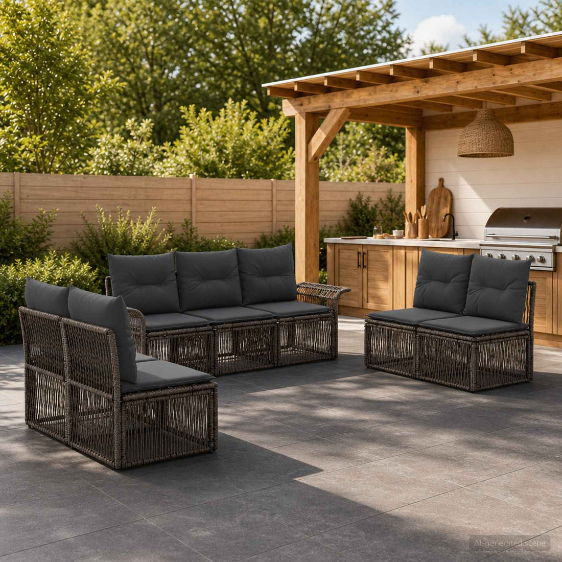 vidaXL Conjunto de sofás de jardín 7 uds. Gris ratán sintético