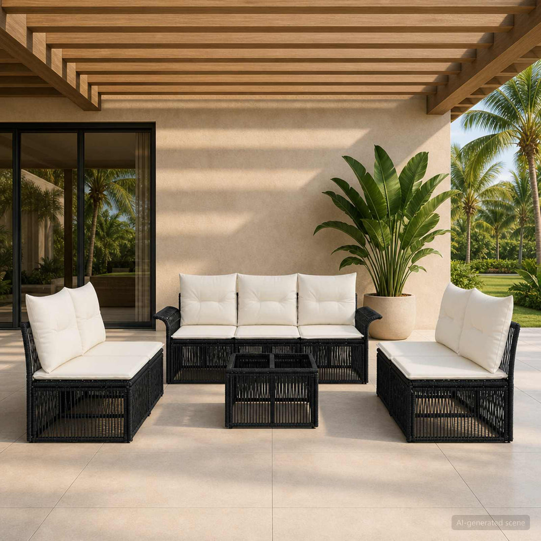 vidaXL Conjunto de sofás de jardín 8 uds. Negro ratán sintético