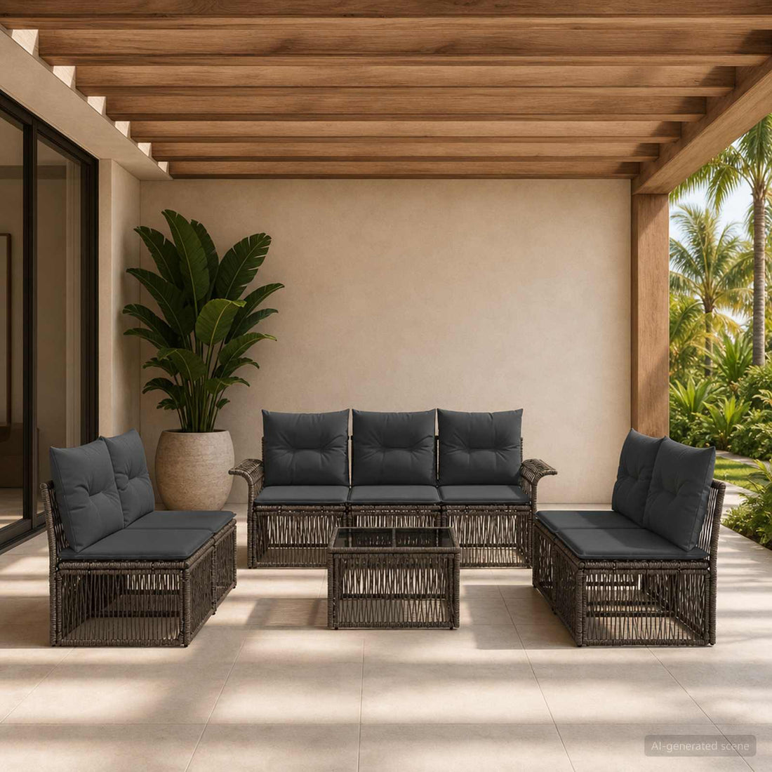 vidaXL Conjunto de sofás de jardín 8 uds. Gris ratán sintético