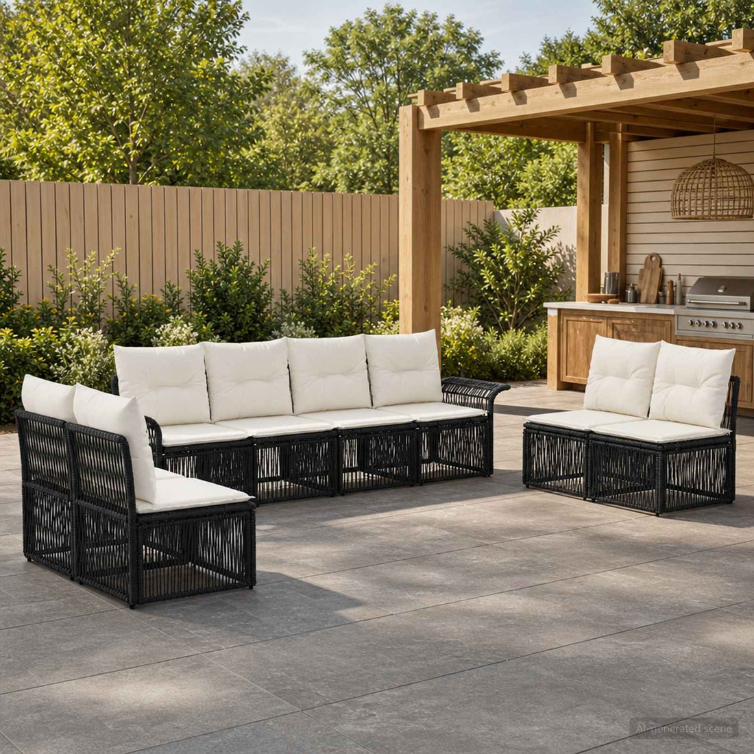 vidaXL Conjunto de sofás de jardín 8 uds. Negro ratán sintético